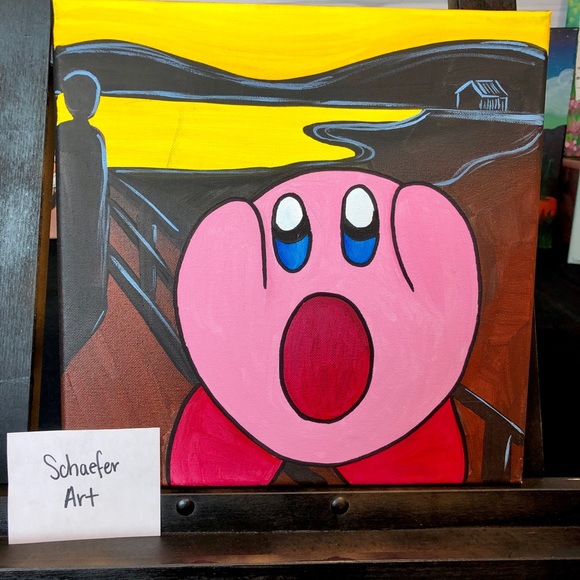 Screaming Kirby Painting - Fun Art - Wall Decor - Gamer - Picture 1 of 2